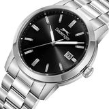 Slazenger Erkek Kol Saati Gümüş Kasa Siyah Kadran 42MM Mineral Cam 10 Atm Su Geçirmez Paslanmaz Çelik - Siyah - Metal