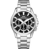 Slazenger Erkek Kol Saati Gümüş Metal Kordon Beyaz Detaylı Siyah Kadran 42MM Mineral Cam 10 Atm Su Geçirmez Paslanmaz Çelik - Gümüş - Siyah