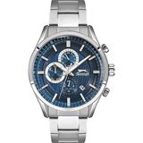 Slazenger Erkek Kol Saati Gümüş Metal Kordon Mavi Gümüş Kadran 45MM Paslanmaz Çelik Mineral Cam 10 Atm Su Geçirmez - Gümüş - Lacivert