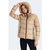 Slazenger GUEST Kadın Kapüşonlu Şişme Vizon Mont & Kaban