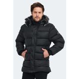 Slazenger HARSHAL IN Erkek Kapüşonlu Şişme Siyah Mont & Kaban
