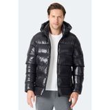 Slazenger HOOT Erkek Kapüşonlu Şişme Siyah Mont & Kaban