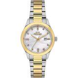 Slazenger Kadın Kol Saati Gümüş Altın Renk Paslanmaz Çelik Metal Kordon Beyaz Kadran 32MM Quartz Mekanizma Mineral Cam 5 Atm Su Geçirmez - Altın - Gümüş