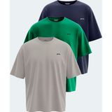 Slazenger KAISER 3 lü Set Erkek Oversıze Taş Gri - Lacivert - Koyu Yeşil Tişört