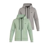 Slazenger KATYA 2 li set Kadın Fermuarlı Kapüşonlu Cepli Gri - Yeşil Sweatshirt