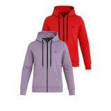 Slazenger KATYA 2 li set Kadın Fermuarlı Kapüşonlu Cepli Kırmızı - Lila Sweatshirt