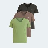 Slazenger Krakker 3 Lü Set Erkek Tişört - Koyu Gri - Açık Yeşil - Kahve - M