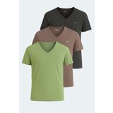 Slazenger KRAKKER 3 lü Set Erkek Tişört Koyu Gri - Açık Yeşil - Kahve