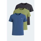 Slazenger KRATER 3 lü Set Erkek Tişört Koyu Gri - Açık Yeşil - Indigo