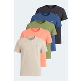 Slazenger KRATER 5 li Set Erkek Tişört Somon - Koyu Gri - Indigo - Bej - Açık Yeşil