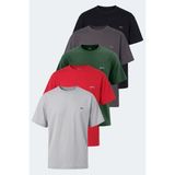 Slazenger Kulana 5 Li Set Erkek Yeşil - Koyu Gri - Kırmızı - Lacivert - Gri Tişört - XL - Çok Renkli