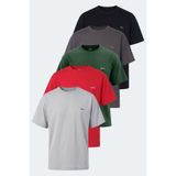 Slazenger KULANA 5 Lİ SET Erkek Yeşil - Koyu Gri - Kırmızı - Lacivert - Gri Tişört