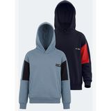 Slazenger LAYNE 2 Lİ SET Erkek Çocuk Kapüşonlu Cepli Lcivert/Kırmızı - Mavi/Lacivert Sweatshırt