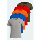 Slazenger OSWIN 5 li Set Erkek Tişört Gri - Haki - Kırmızı - Saks Mavi - Turuncu