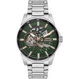 Slazenger Otomatik Erkek Kol Saati 44 mm Yeşil Kadran Metal Kordon 5 Atm - Gümüş
