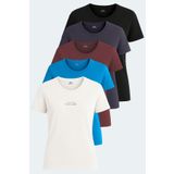 Slazenger PAYTONS 5 li Set Kadın Tişört Ekru - Siyah - Koyu Gri - Bordo - Mavi