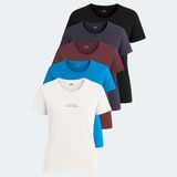 Slazenger Paytons 5 Li Set Kadın Tişört - Ekru - Siyah - Koyu Gri - Bordo