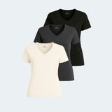 Slazenger Perıcas 3 Lü Set Kadın Tişört - Ekru - Koyu Gri - Siyah - M