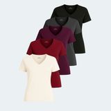 Slazenger PERICAS 5 li Set Kadın Ekru - Koyu Gri - Siyah - Mürdüm - Bordo Tişört - XL