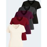 Slazenger PERICAS 5 li Set Kadın Tişört Ekru - Koyu Gri - Siyah - Mürdüm - Bordo
