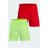Slazenger RABI 2 li Set Erkek Cepli Deniz Şortu Kırmızı - Neon Yeşil Mayo