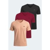 Slazenger RIVALDO 3 lü Set Erkek V Yaka Siyah - Vizon - Bordo Tişört