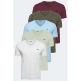 Slazenger Rıvaldo 5 Li Set Erkek Tişört - Beyaz - Haki - Bordo - Mavi - Su Yeşili