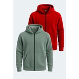 Slazenger SAMSON 2 li set Erkek Fermuarlı Kapüşonlu Cepli Haki - Bordo Sweatshirt