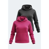Slazenger SASSA 2 li set Kadın Kapüşonlu Cepli Siyah - Fuşya Sweatshirt