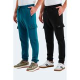 Slazenger Valora 2 Li Set Erkek Kargo Cepli Siyah - Petrol Eşofman Altı - XL - Çok Renkli