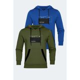 Slazenger VANDA 2 li set Erkek Kanguru Cepli Kapüşonlu Haki - Mavi Sweatshırt