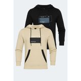 Slazenger VANDA 2 li set Erkek Kanguru Cepli Kapüşonlu Siyah - Bej Sweatshırt