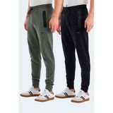 Slazenger Varuna 2 Li Set Erkek Fermuar Cepli Slim Fit Siyah - Haki Eşofman Altı - XL - Çok Renkli