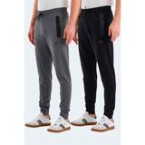 Slazenger VARUNA 2 Lİ SET Erkek Fermuar Cepli Slim Fit Siyah - Koyu Gri Eşofman Altı - 2XL