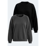 Slazenger Vıa 2 Li Set Kadın Sweatshırt - 2XL - Siyah - Koyu Gri