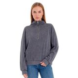 Slazenger VIEWER Kadın Dik Yaka Fermuarlı Oversıze Koyu Gri Sweatshırt