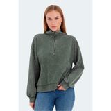 Slazenger VIEWER Oversize Kadın Dik Yaka Fermuarlı Haki Sweatshirt
