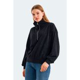 Slazenger VIEWER Oversize Kadın Dik Yaka Fermuarlı Siyah Sweatshirt