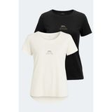 Slazenger Vıraj 2 Li Set Kadın Tişört - XL - Ekru - Siyah