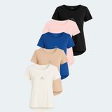 Slazenger Vıraj 5 Li Set Kadın Tişört - Ekru - Siyah - Bej - Fuşya - Saks Mavi