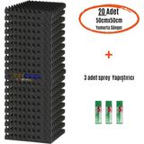 SLC Marketim Akustik Yumurta Sünger 60dns Yanmaz 50cmx50cm 25mm (20 adet + 3 Sprey Yapıştırıcı)