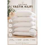 Sleep Garden Ranforce %100 Pamuk Dayanıklı Fermuarlı Krem Rengi Yastık Mitili İç Kılıf 50*70cm 5 Adet