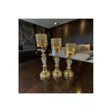 Sleep Nova Crystal Gold Şamdan Mumluk Seti – Lüks Cam & Metal 3’Lü Masa Üstü Dekoratif Aksesuar