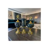 Sleep Nova Emerald Black Marble Dekoratif Vazo & Obje Seti – Gold Detaylı Lüks Salon Aksesuarı (3’Lü)