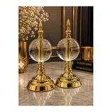 Sleep Nova Gold Crystal Cam Küre Dekoratif Obje Seti – Altın Metal Modern Salon & Ofis Aksesuarı (2'Li)