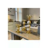 Sleep Nova Lotus Kristal Dekoratif Şamdan Mumluk Gold Beyaz Mermer Desenli Salon Masa Dekoru