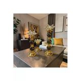 Sleep Nova Lotus Kristal Dekoratif Şamdan Mumluk Gold Siyah Mermer Görünümlü Salon Masa Dekoru