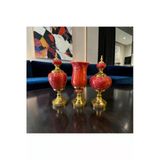 Sleep Nova Royal Red Marble Dekoratif Vazo & Obje Seti – Gold Detaylı Lüks Salon Aksesuarı (3’Lü)