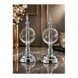 Sleep Nova Silver Crystal Cam Küre Dekoratif Obje Seti – Gümüş Metal Modern Salon & Ofis Aksesuarı (2'Li)