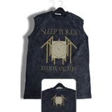 Sleep Token Ense Baskılı Yıkamalı Kolsuz Tişört, Unisex Rock Band Temalı Sıfır Kol Vintage Atlet - XS - Siyah